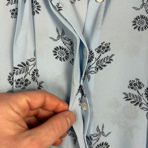 NWT Brooks Brothers Bow Blouse - Light Blue Floral Silk-Look Top - Size 6 - Picture 5 of 12